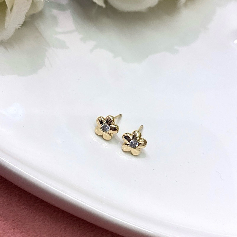 Brinco Infantil Flor Tarraxa Baby Banhado a Ouro Hipoalergênico 18k
