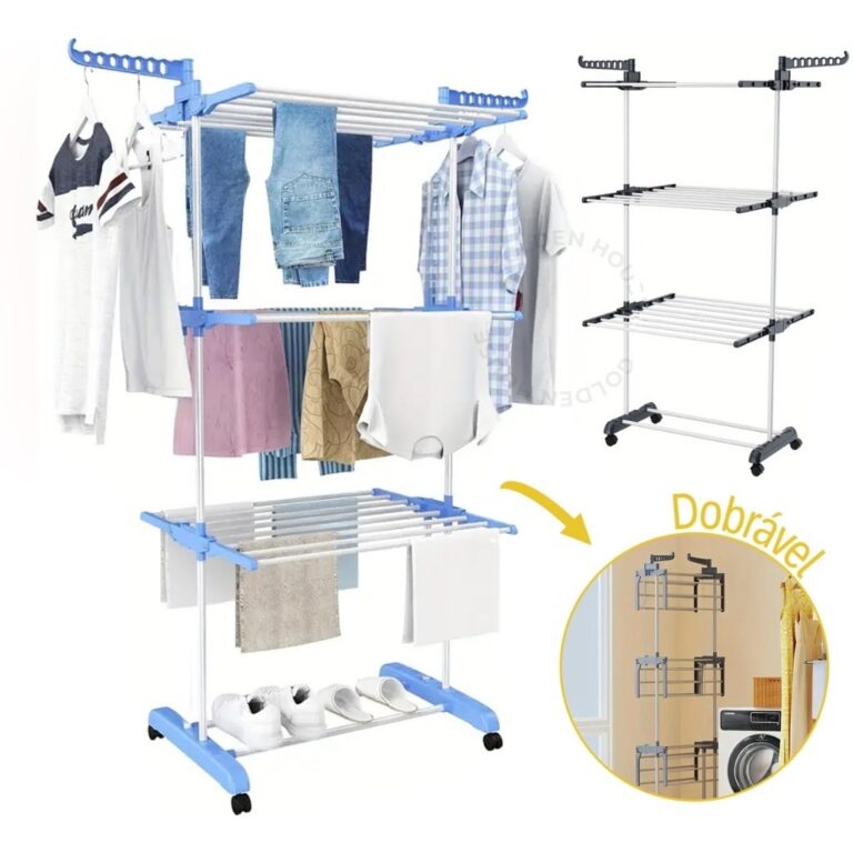 Varal De Chão Torre 3 Andares Retrátil Compacto,