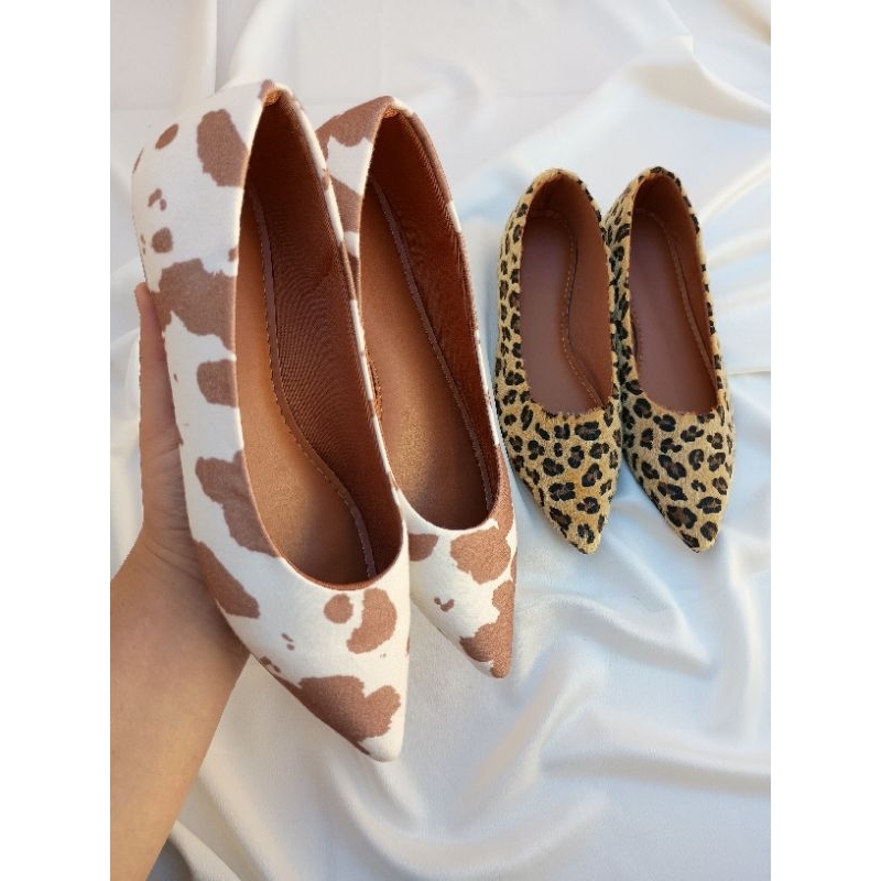 PROMOÇÃO Sapatilha feminina bico alongado onça, vaquinha marrom croco confortavel luxo casual tenden