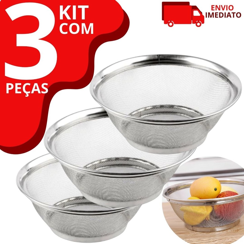 Cesta Multiuso Inox 22cm Escorredor para Frutas, Verduras, Massas, Arroz e Cozinha Profissional