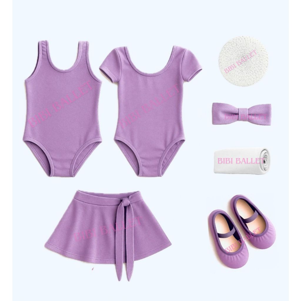 Kit Ballet Infantil – 7 itens/ *COM 2 COLLANTS* – (Saia de Transpassar e Collant Com Manga e Sem Man