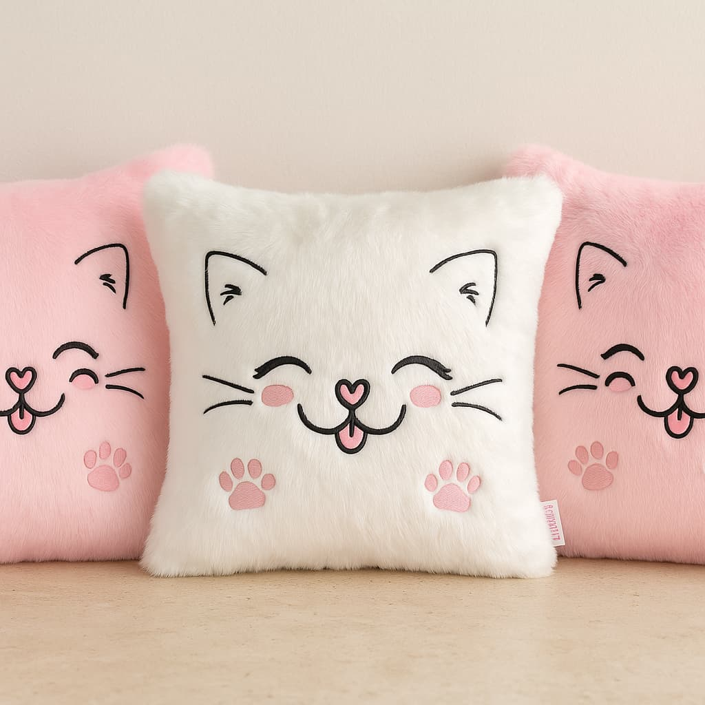 Almofada  + Capa Decorativa Gatinho Kawaii  Super Fofa e Macia Pelo Alta