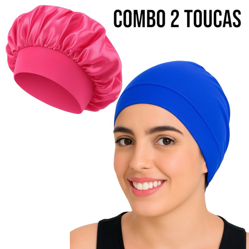 Combo Touca NERO + Touca de Cetim Faixa Larga | Proteção Dia e Noite | Antifrizz Para Todos os Tipos