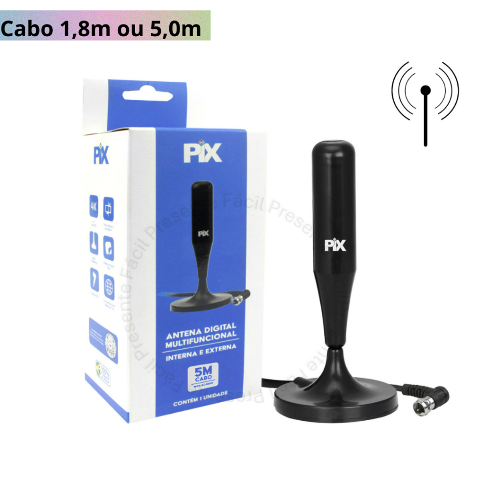 Antena Digital 1,8M / 5M Amplificada – Tv Interna / Externa HDTV / UHF Base Imã