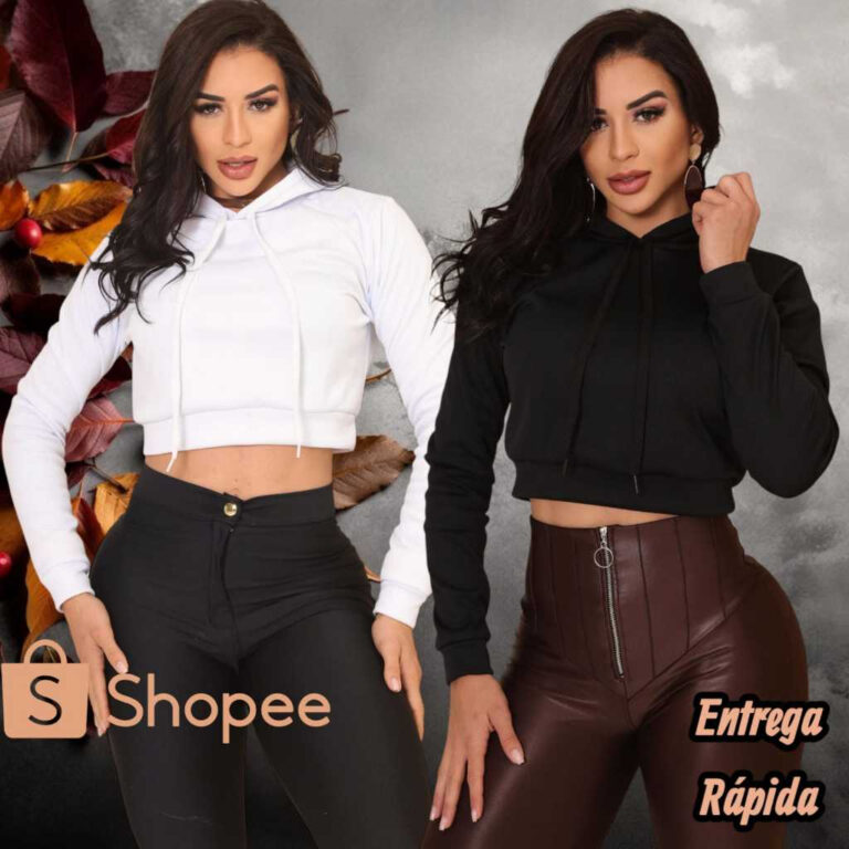 Cropped Moletom com Capuz Feminino Moda Feminina C