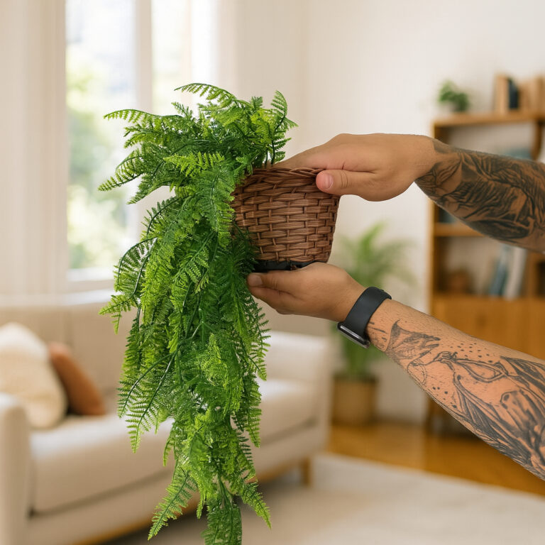 Kit Planta Decorativa: Vaso Trançado Marrom + 1 P