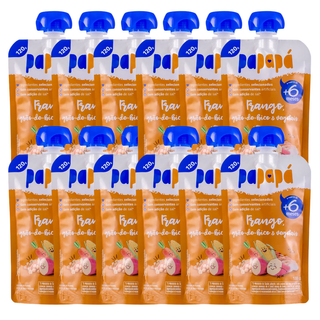 KIT C/12 Papinha Frango, Grão de Bico e Vegetais Papapá 100g