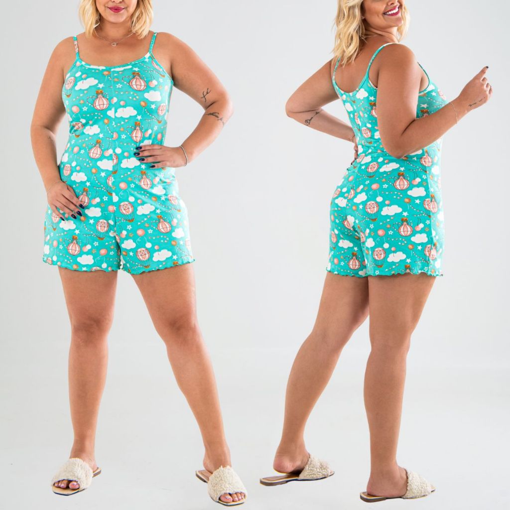 Pijama Macaquinho Plus Size Personagens De Alcinha Dormir Estampado Confortável Soltinho