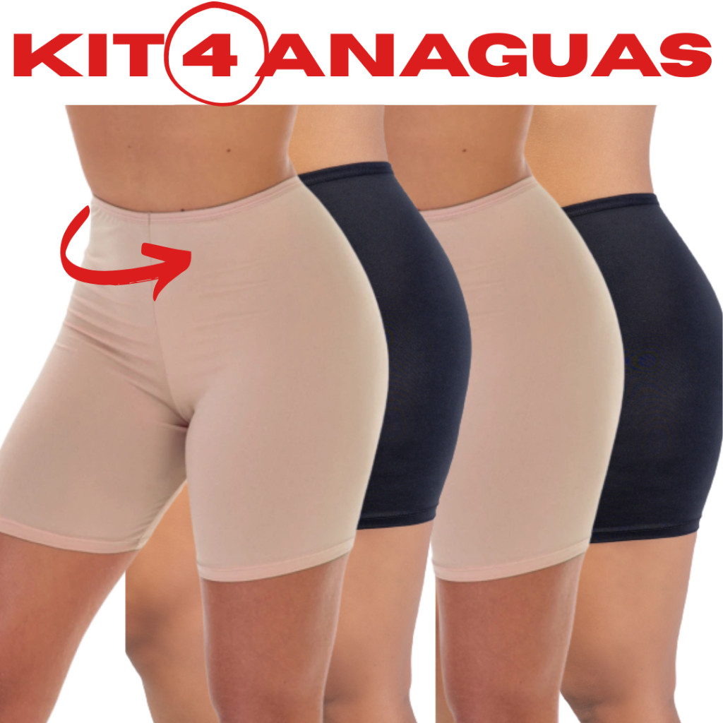 Kit 4 Bermuda Short Plus Size Anagua Feminino Segunda Pele Saiote Vestido Microfibra Lingerie Moda