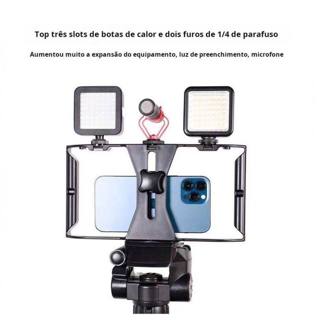 Kit Estabilizador Video Making Suporte De Gaiola De Coelho Com Tripés Móvel Para Celular E Câmera
