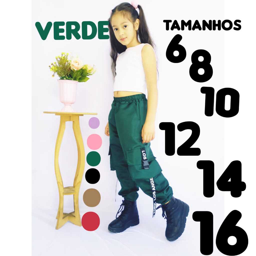 calça infantil feminina para meninas estilosas calça jogger cargo 4 bolsos tecido tactel juvenil esc