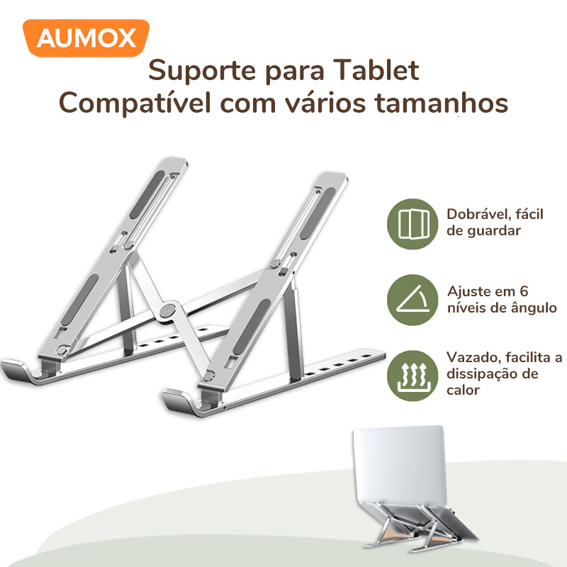 Suporte para Notebook Dobrável de Ferro Ajustável 6 Níveis Ergonômico Portátil Antiderrapante