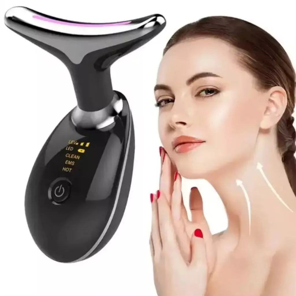 Massageador De Pescoço e Rosto LED Vibração Antirrugas Eficaz e Firmador para Pele Jovem e Radiante
