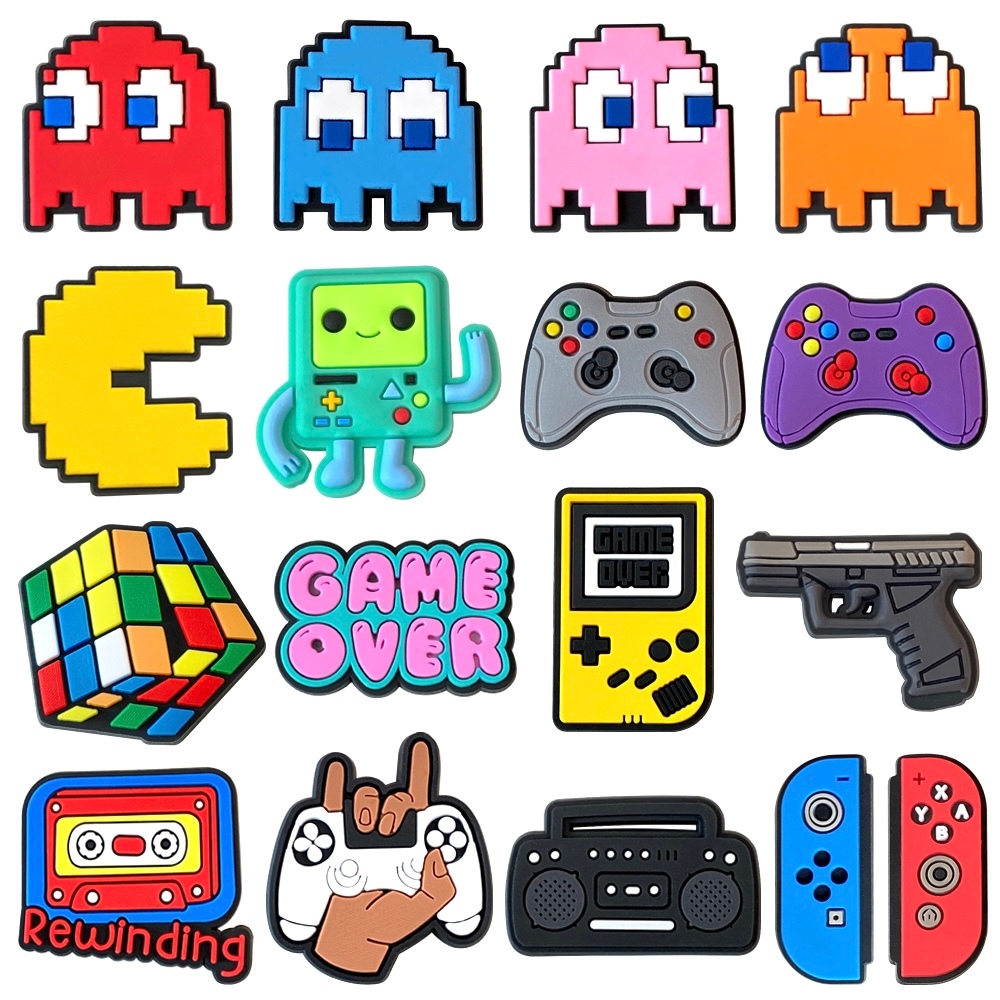 MEIDJ Encantos De Sapato 17 Pac-Man Série Padrões de cubos e padrões de consolas Acessórios de PVC c