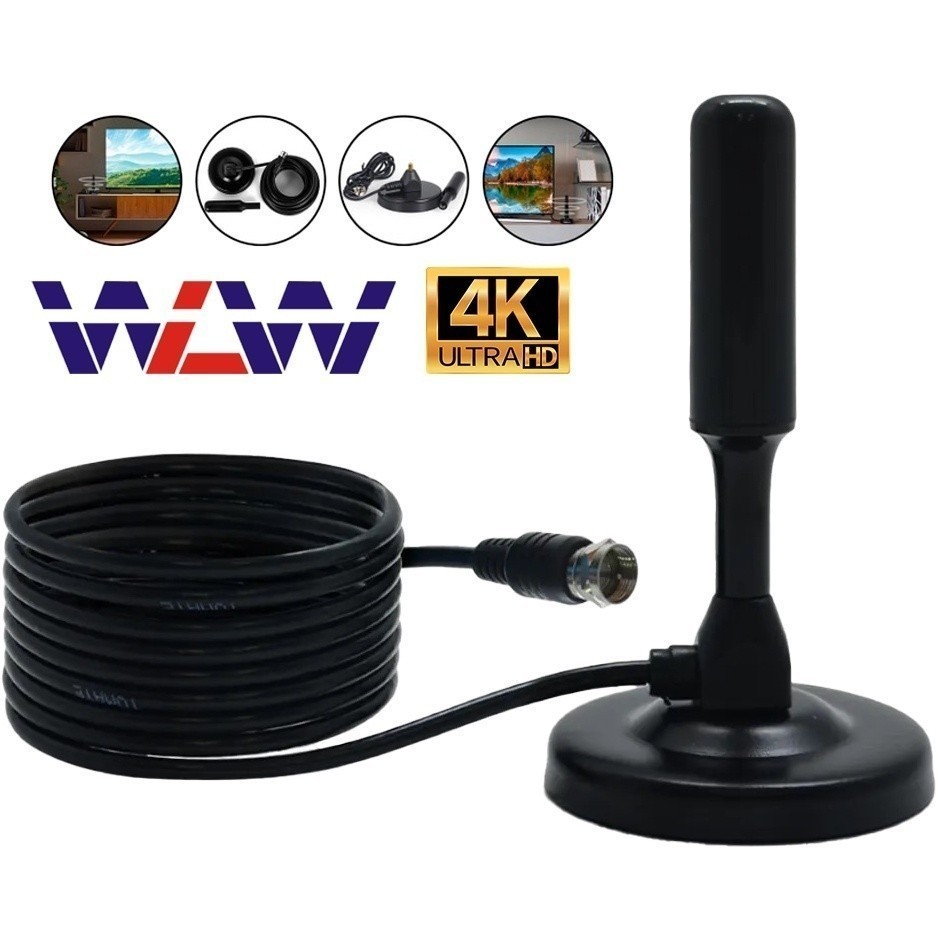 Antena Digital Televisão Hd tv Interna Fio 4,3 metros Base Imã Uhf 4k uhd