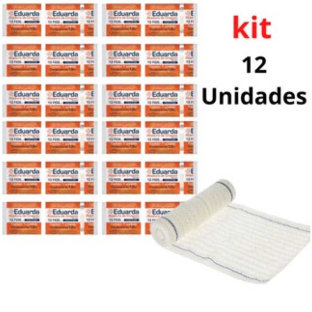 Kit 12un Faixa Curativo Atadura Crepom Crepe 13 Fios Sem Desfiamento Eduarda 1,8m Elástica Fixação D
