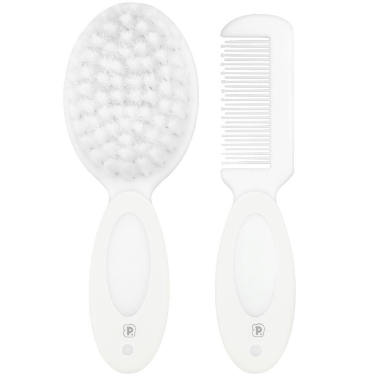 Kit Escova e Pente Cerdas Brancas Bebê Infantil P