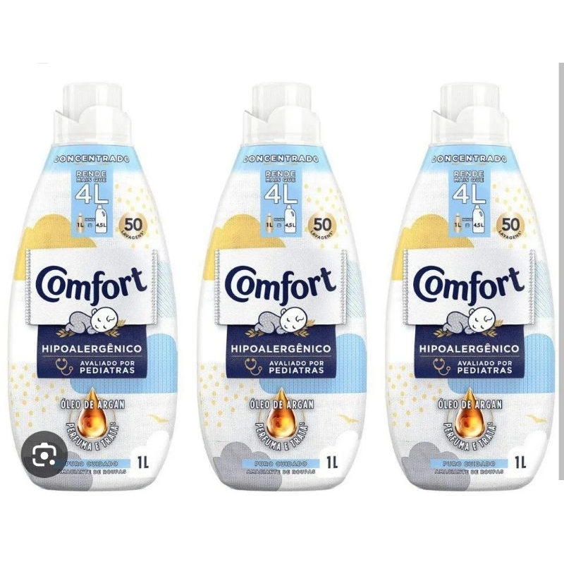 Amaciante Concentrado Comfort Puro Cuidado ROUPAS de Bebê Hipoalergênico Kit com 3 Unidade 1 Litro