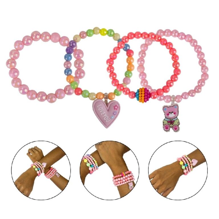 Kit 4 Pulseiras Infantil Pingente Miçanga Colorid