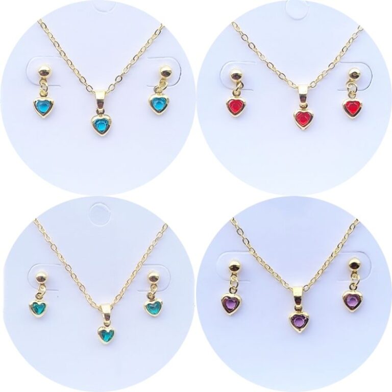 Colar e Brinco coração infantil hipoalergênicos