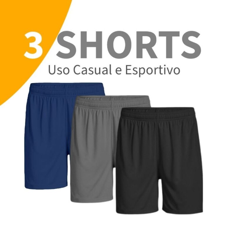 Shorts Masculinos Jersey Kit 3 Unidades Para Acade