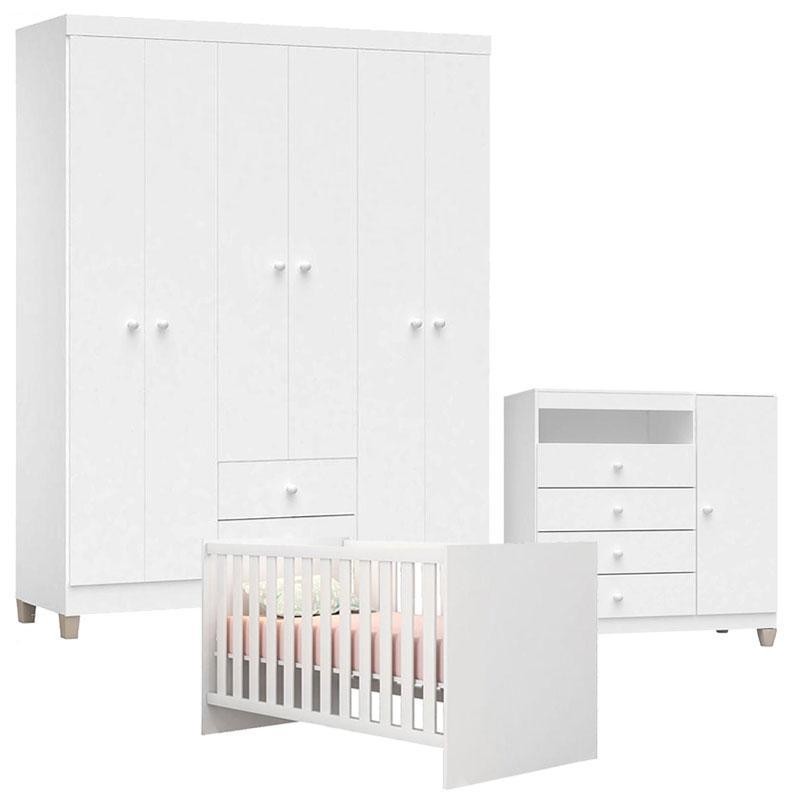 Quarto de Bebê 6 Portas Ternura Baby com Berço Americano Doce Sonho 100 Branco Brilho – Incorplac