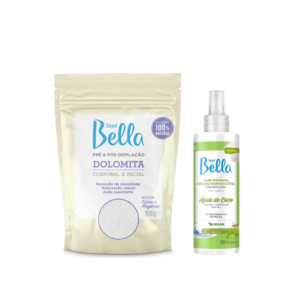 Kit Clareador Dolomita 800g +Água de Coco 300ml -Depil Bella
