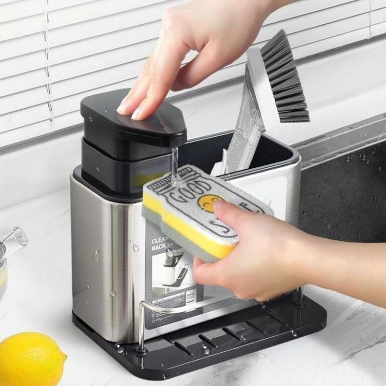 Dispenser Porta Detergente E Esponja 3 Em 1 Aço I