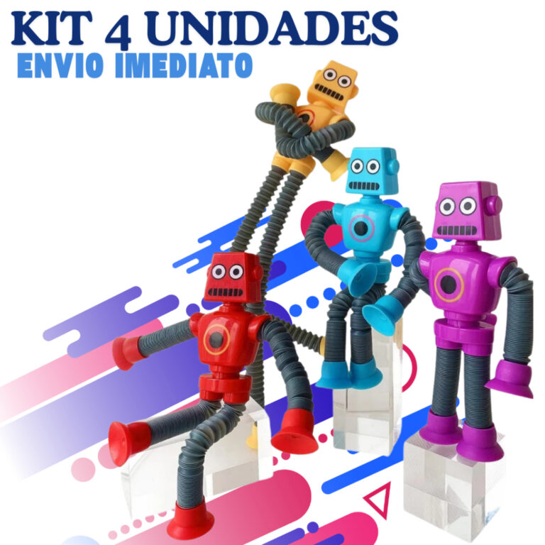 Kit 4 Robô Cartoon Tubo Telescópico Fofo Descomp