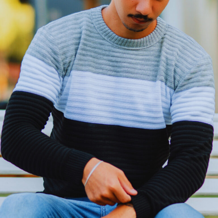 Suéter Masculino Listrado Inverno Manga Longa Blu