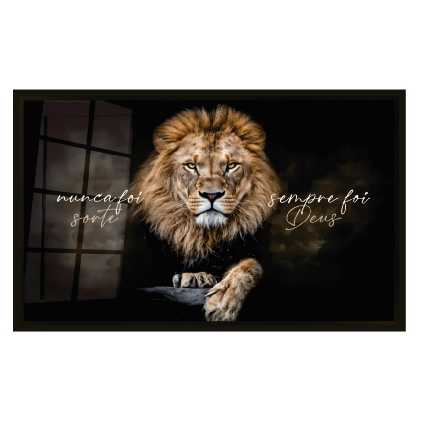 Quadro Decorativo 50×30 Leão De Judá Nunca Foi Sorte Sempre Foi Deus Sala Quarto Escritório Premium