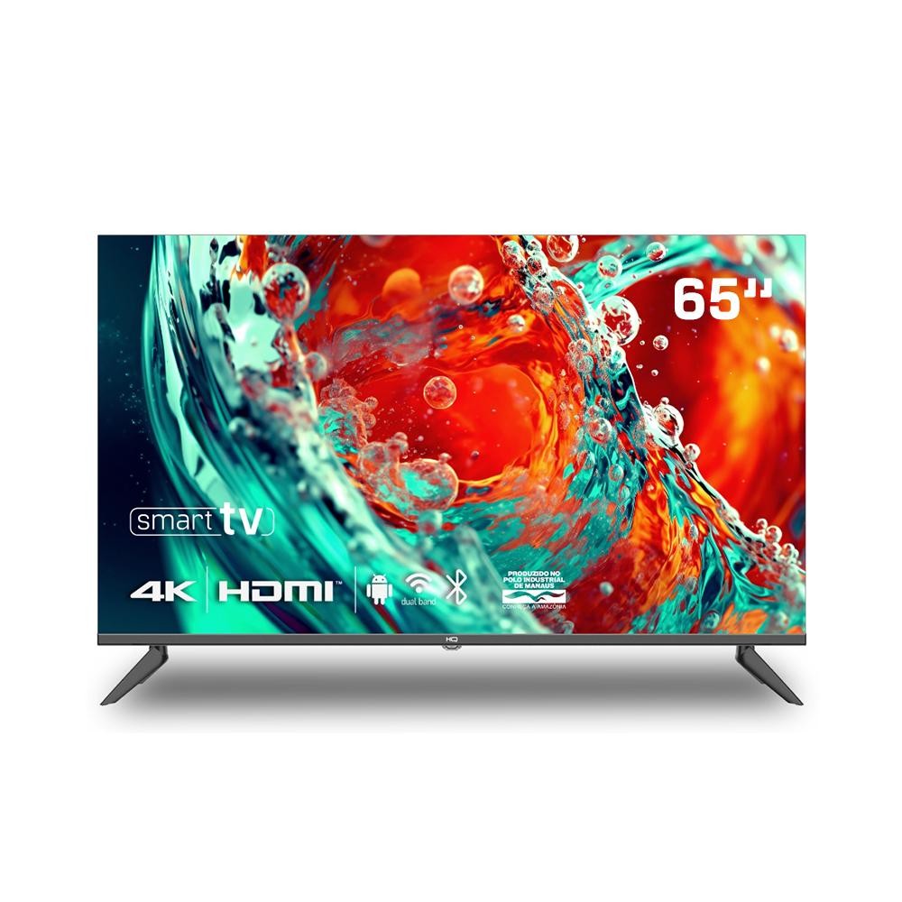 Smart TV HQ 65 4K tela sem bordas  Sistema Android design Slim HQS65NKHM