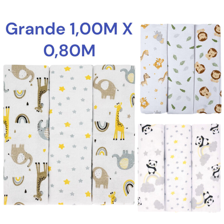 Kit 3 Cueiros Grande 1,00 M X 0,80M Bebê Estampad