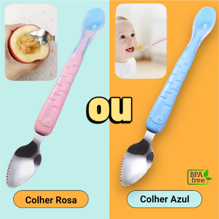 Colher para Bebê 2 em 1 Raspa Fruta Silicone Papi