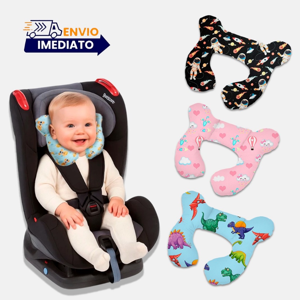 Almofada para Pescoço Bebe Conforto fofinha Apoio de Cabeça 100% Algodão