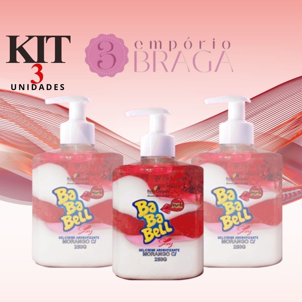 Kit 03 – 03Und – (03) – Gel Perfumado Bababell – Toque de Morango e Chantilly Hidratante