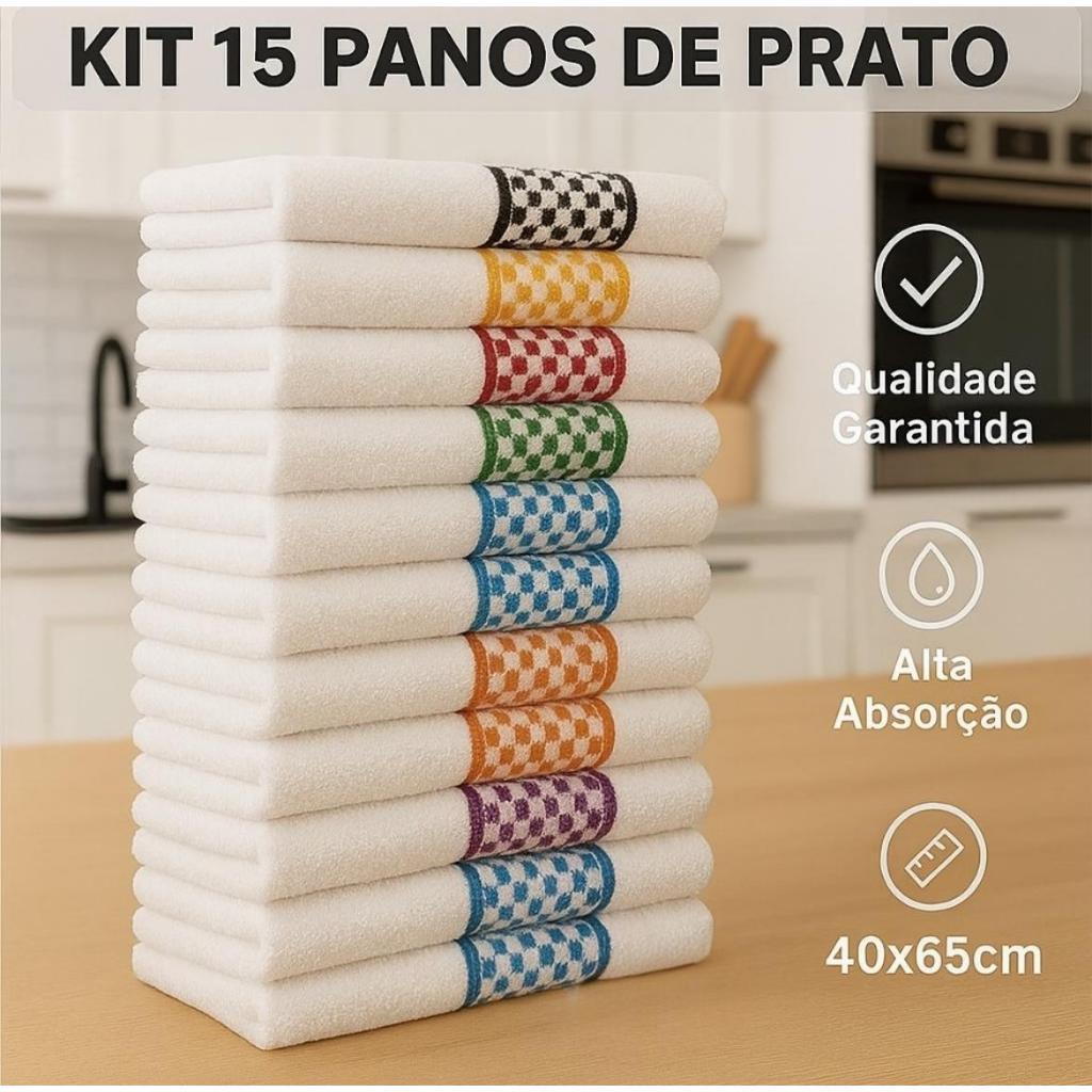 Kit 10 Pano De Copa Atoalhado Luma Jacquard 40x65Cm Cozinha Sortidos