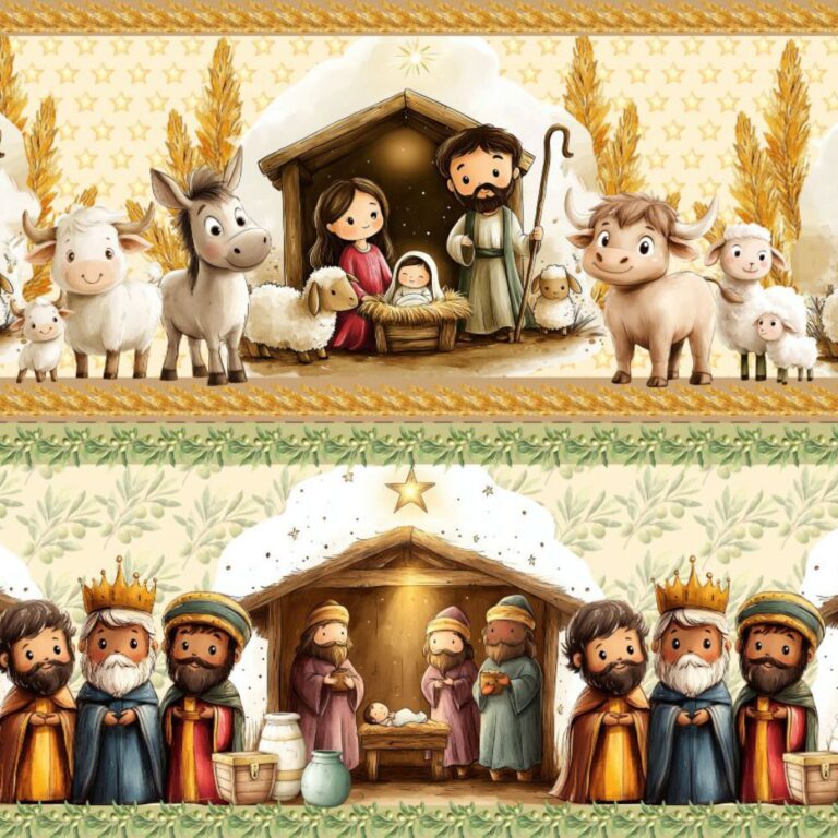 Tricoline Digital Algodão 100% Barrado Presépio 