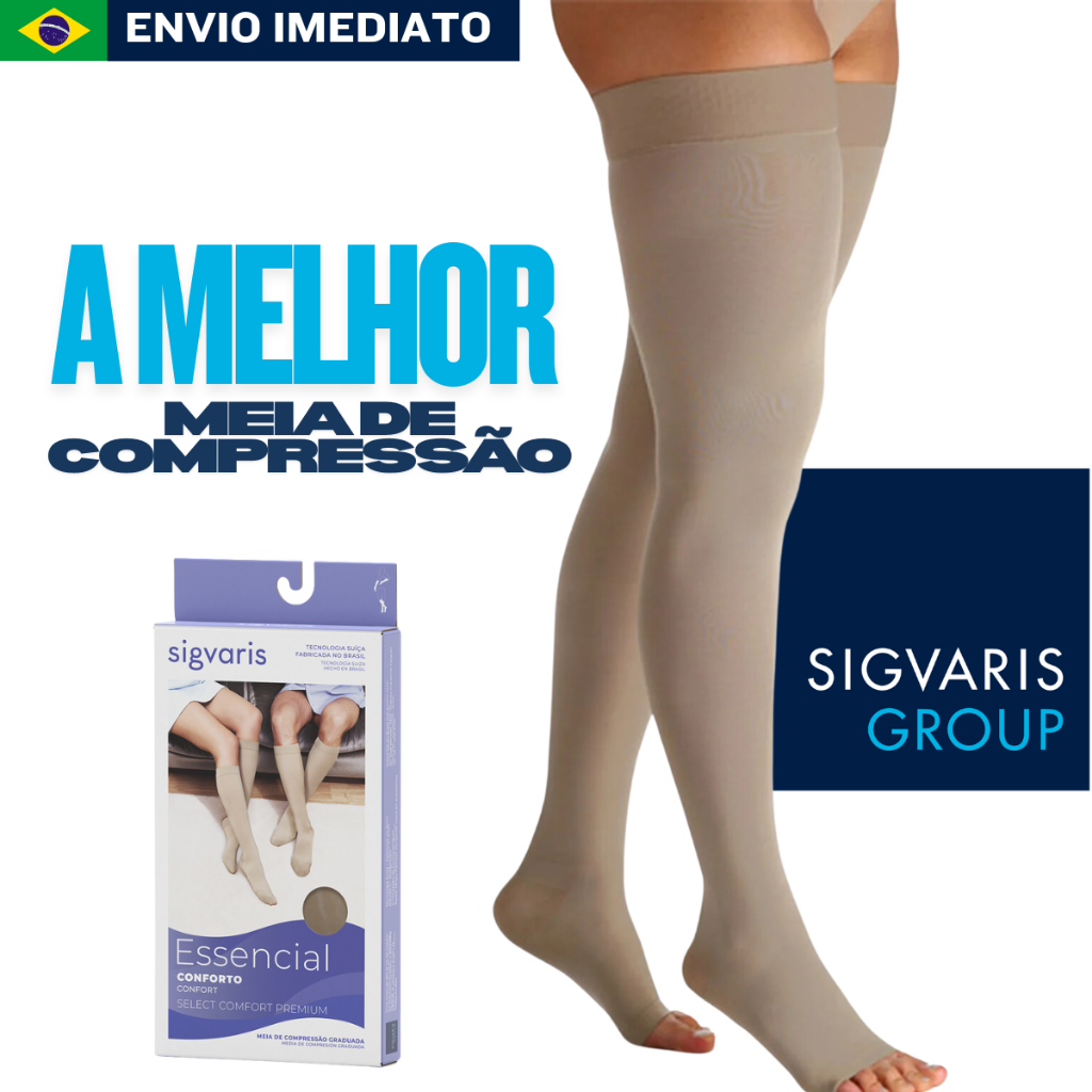Meia de Compressão 7/8 Coxa Ponteira Aberta 20-30mmHg – Sigvaris Premium Varizes Linfedema Edema