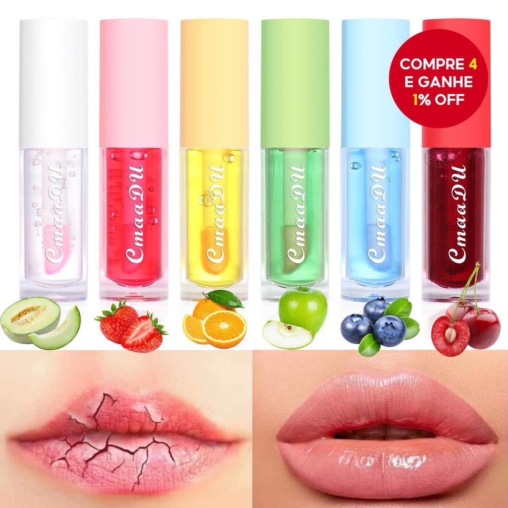 Hidratante para Lábios Sabor Frutas 6 Cores Mudança de Cor Glaze Prevenir Seco e Rachado