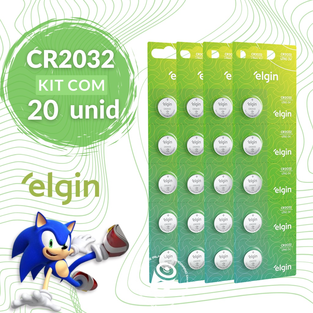 20 Baterias CR2032 3V Tipo Moeda Litio Lithium Elgin Energy – 04 Cartelas C/ 05 Unid