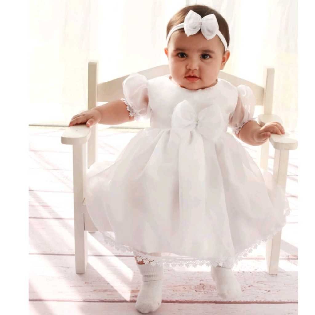 Vestido Bebe Batizado Com Tiara Analu