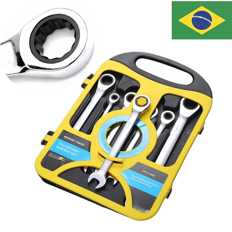Kit 7 Peças Chave Ferramenta Combinada Catraca Boca Profissional