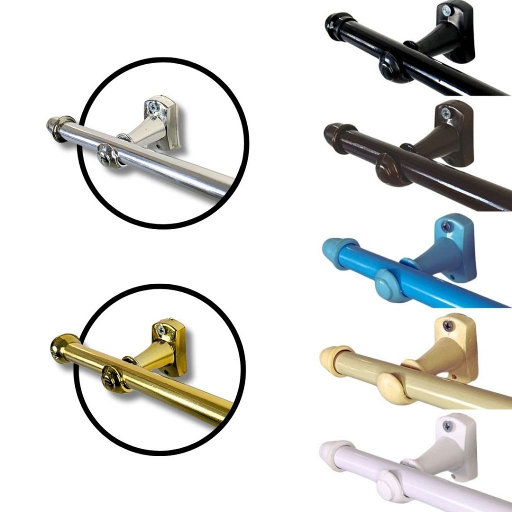 Varão de Aço 1,5m Para Cortina Simples 19mm com Ponteira e Suporte – Aço Ferro