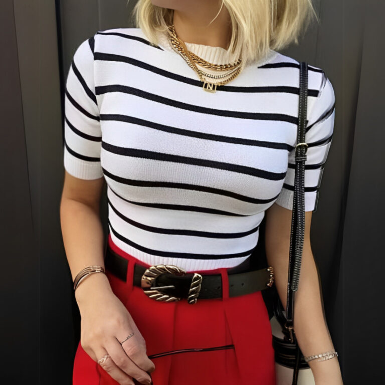Blusa Feminina Modal Listrada Manga Curta Casual S