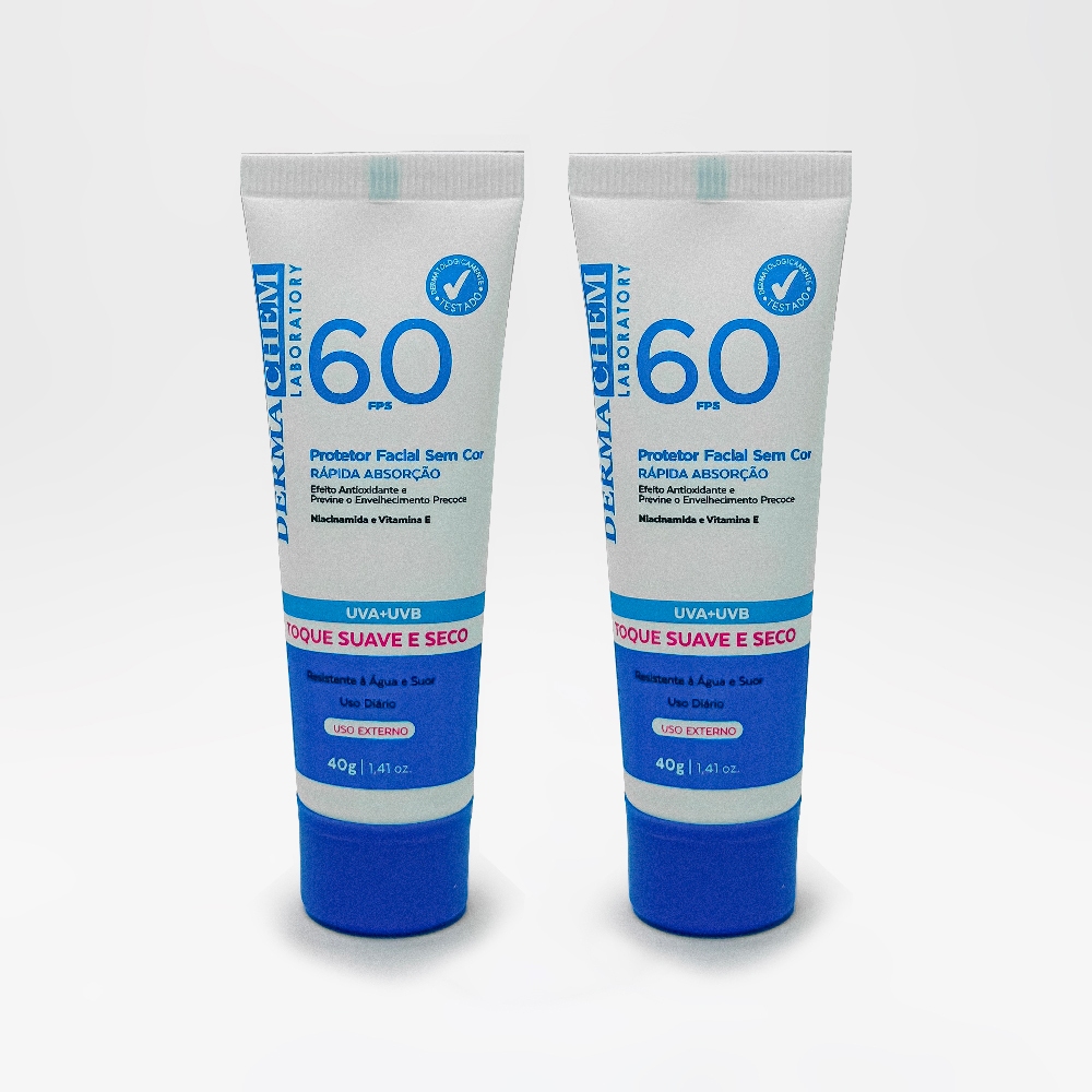 Dermachem Kit com 2 Protetor Solar Rosto FPS60  Uso Diário 40g