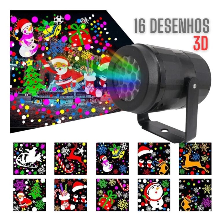Projetor Natalino Led Natal 16 Desenhos 3d Portati