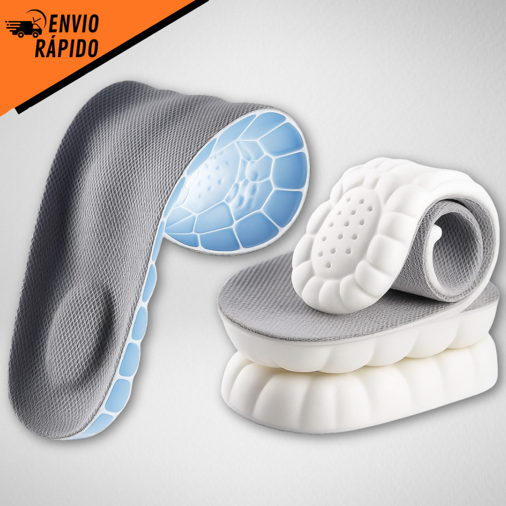 Palmilha Ortopédica 4D Esportiva de Látex  Gel Macia Suporte de Arco, Respirável e Antiodor 1347