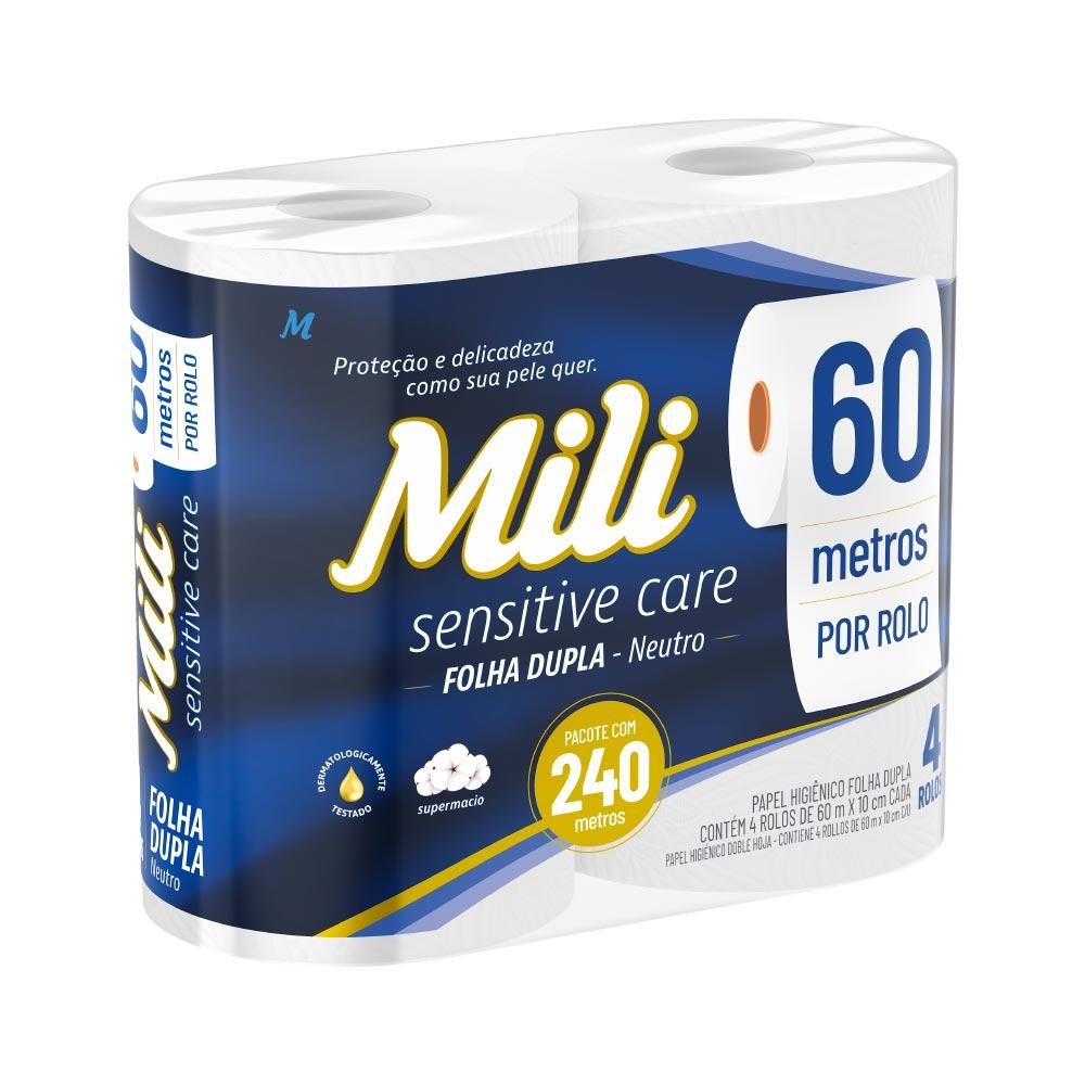 Papel Higiênico Mili com 4 X 60m Folha Dupla Neutro