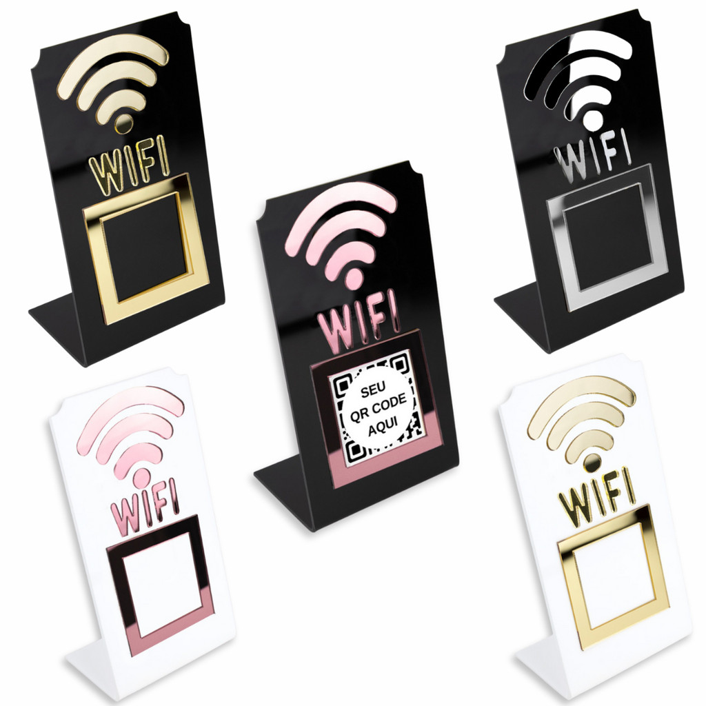Placa Wi-Fi QR Code Acrílico de Mesa Balcão Display para Comércio Loja Restaurante Atendimento